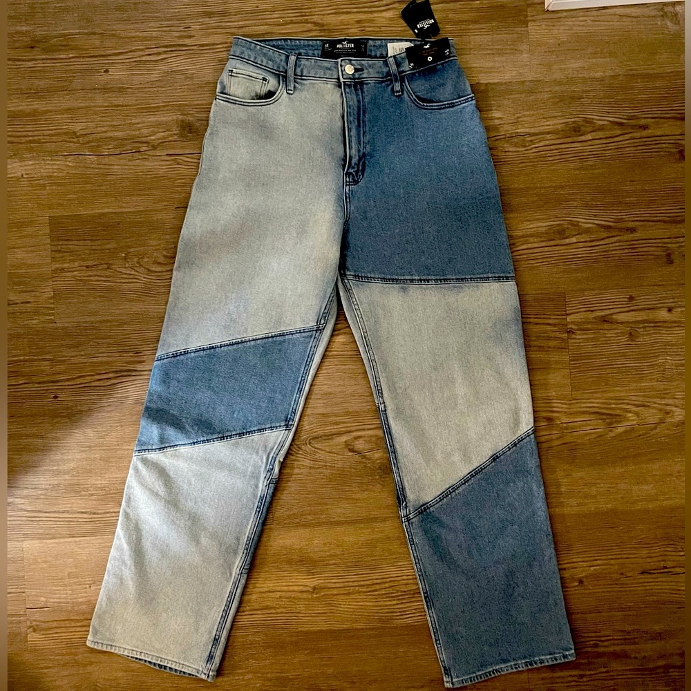 Hollister patchwork dark and light blue jeans